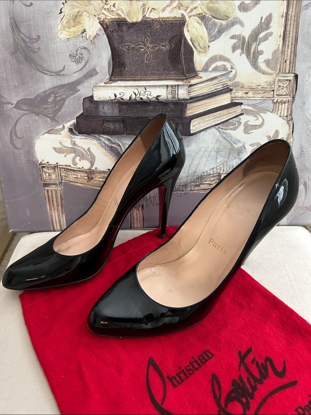 Christian Louboutin Decollete Black Patent Pointed-Toe Pumps